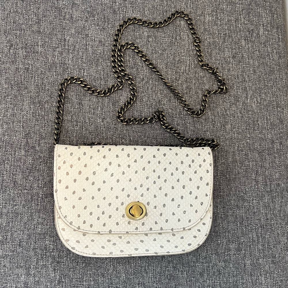 Anthropologie White Grey Dot Faux Leather Small Crossbody Purse Y2K Textured